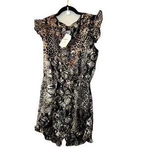 Hayden Ruffle Collar Cheetah Animal Leopard Print Romper Small